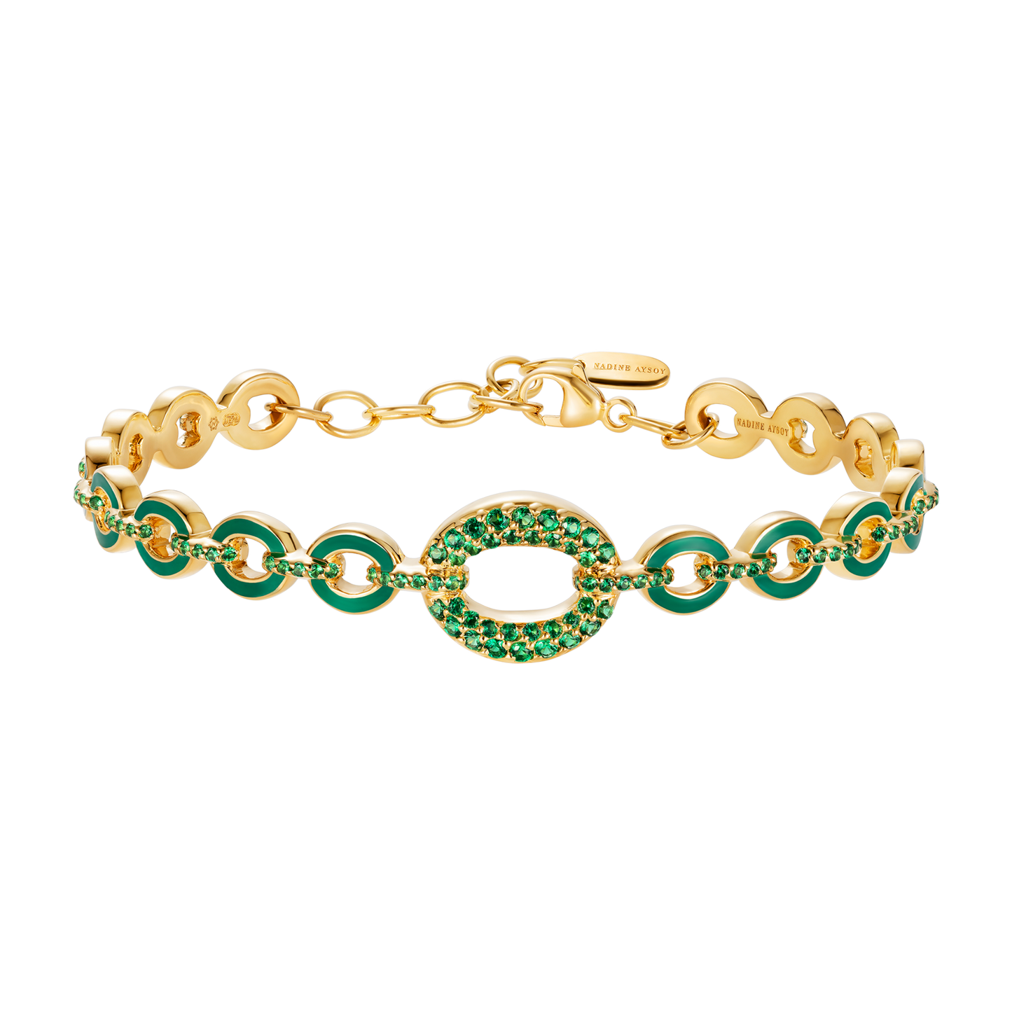 Catena Green Enamel and Emerald Bangle in 18k yellow gold (16.00g) with green enamel and emeralds (0.91ct).