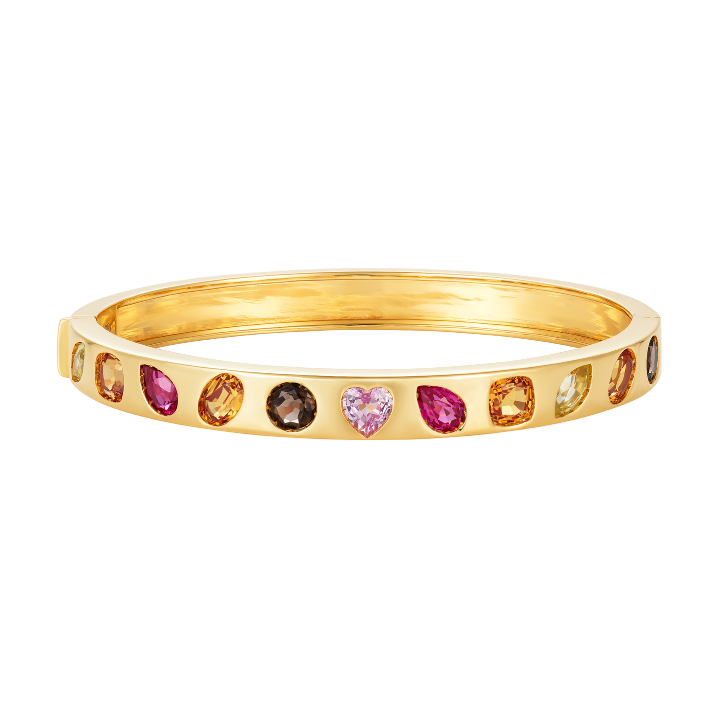 Catena Autumn Bangle in 18k yellow gold with orange sapphires, pink sapphires, yellow sapphires, green sapphires, and rhodolite, and smokey quartz.