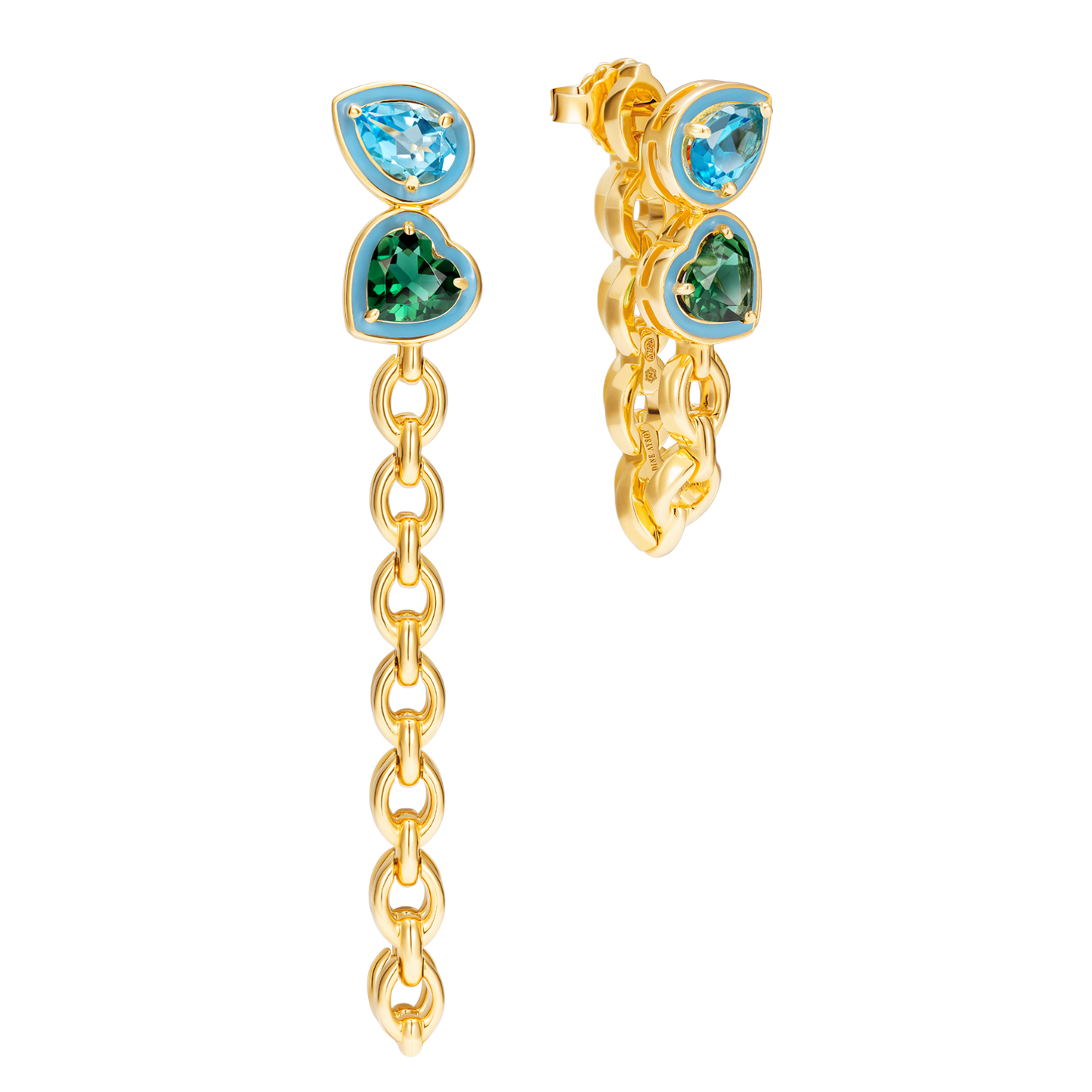 Catena Double Stone Long Enamel Earrings