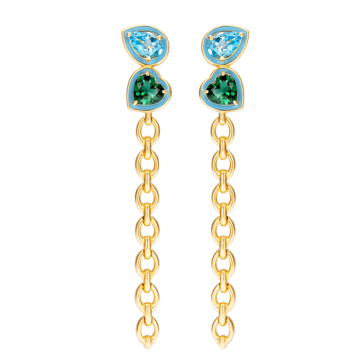 Catena Double Stone Long Enamel Earrings