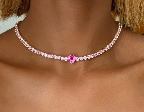 Pink sapphire deals tennis necklace