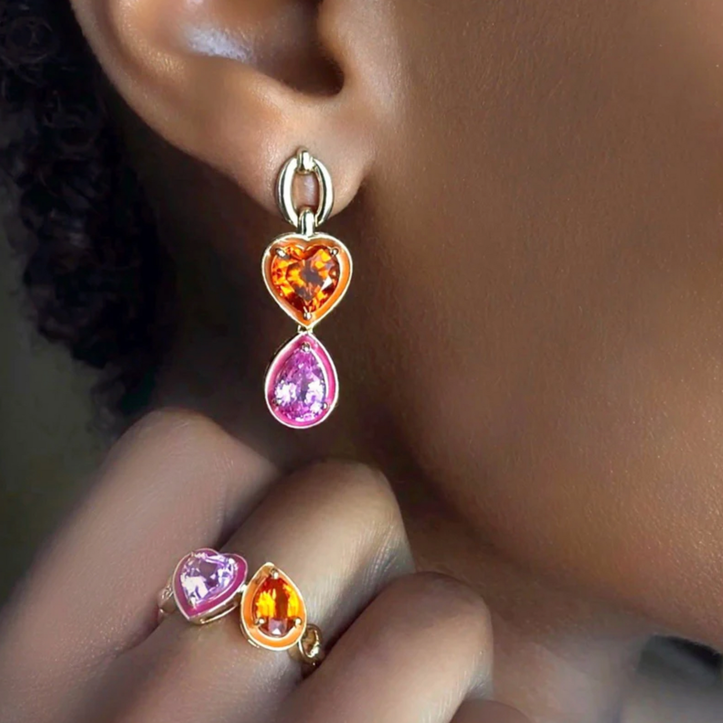 Catena Enamel Double Pink Sapphire and Orange Sapphire Ring