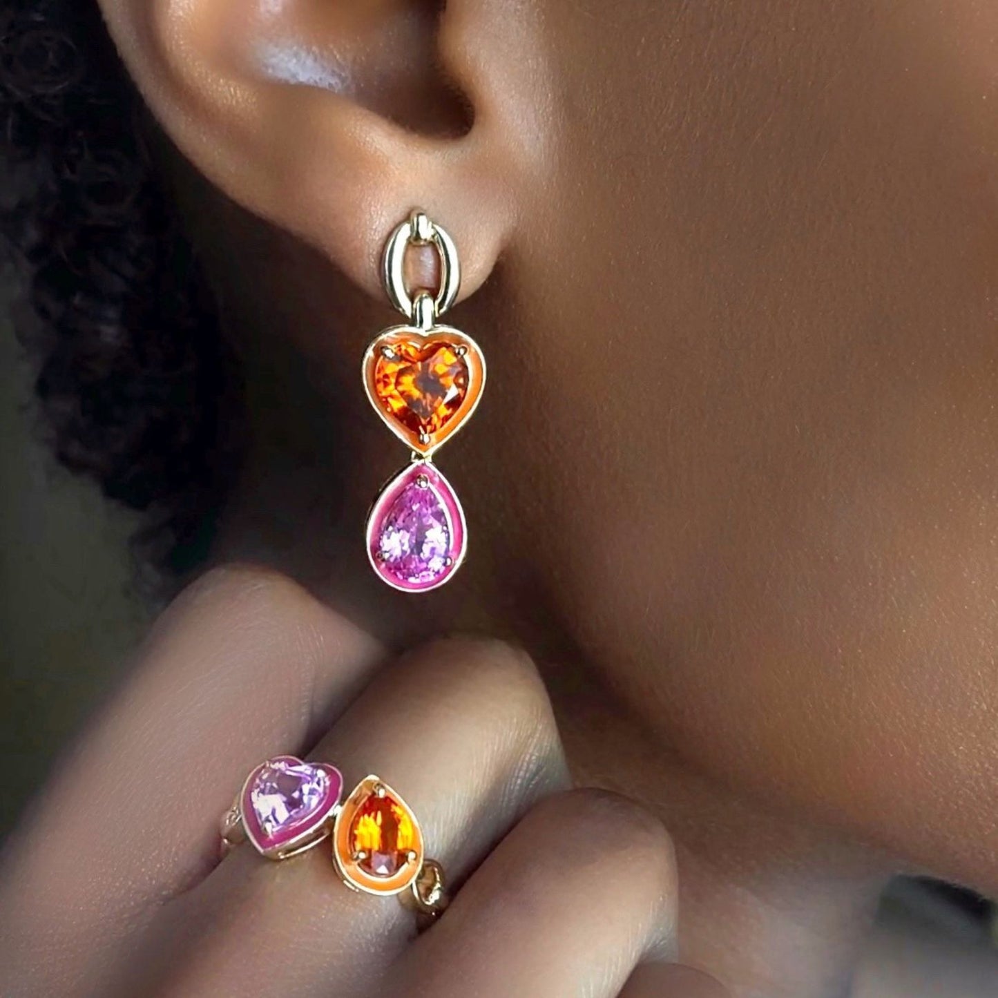 Catena Double Stone and Enamel Earrings