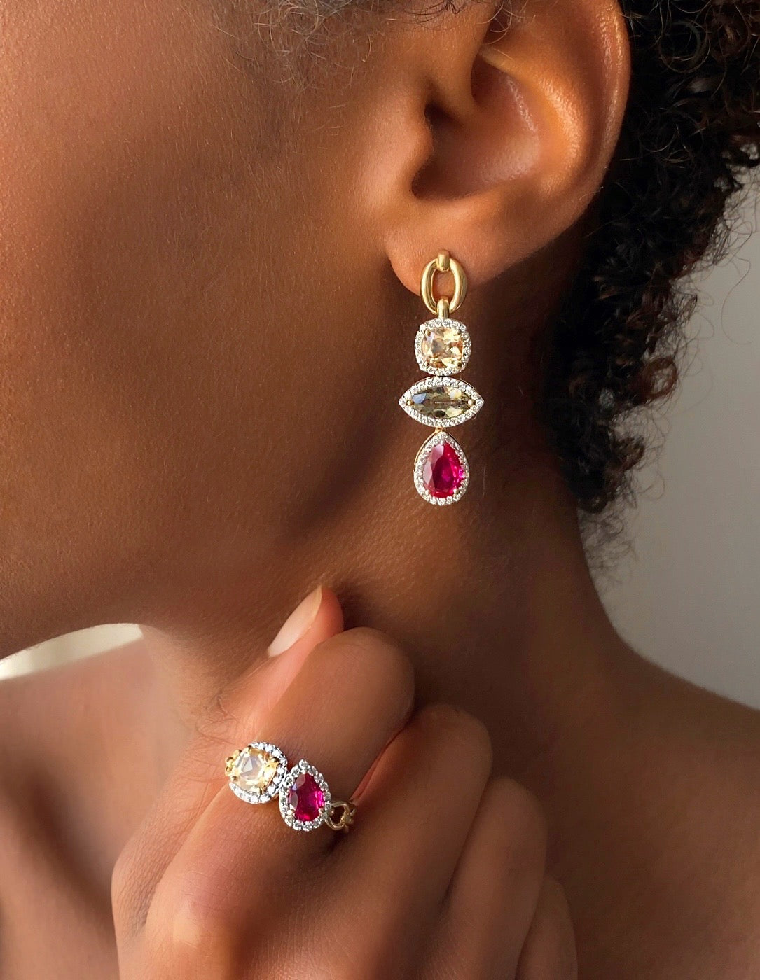 Catena Double Pale Yellow Sapphire and Rubellite Ring