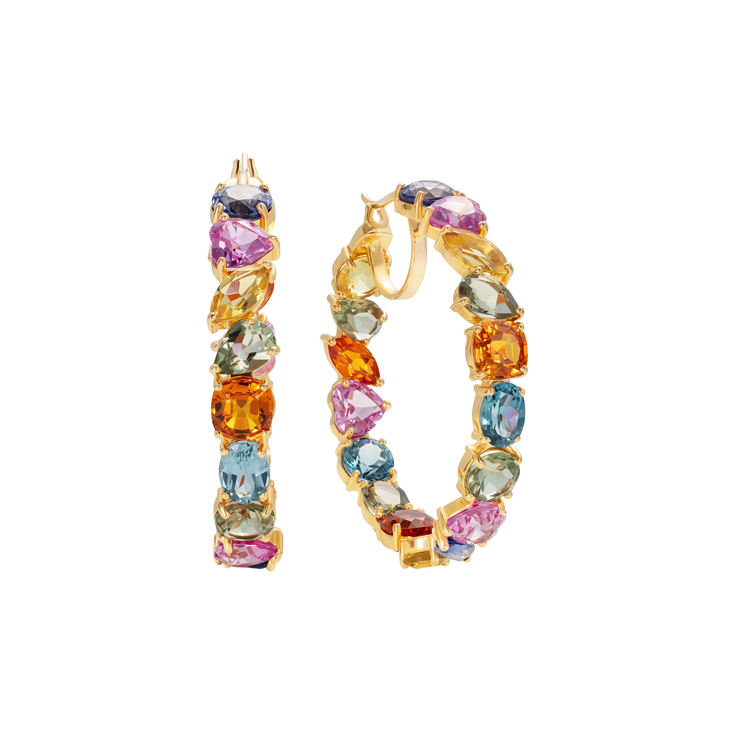 Catena Multi Stone Rainbow Large Hoop Earrings