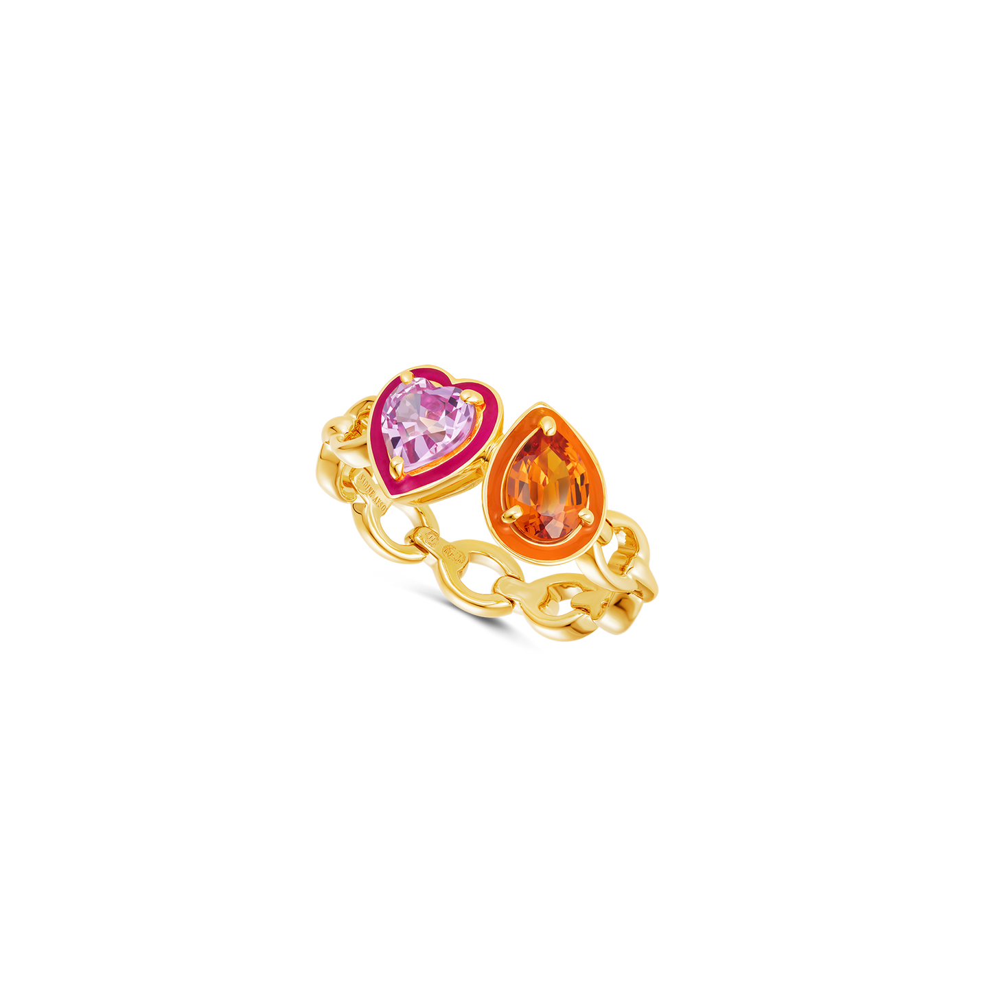 Catena Enamel Double Pink Sapphire and Orange Sapphire Ring