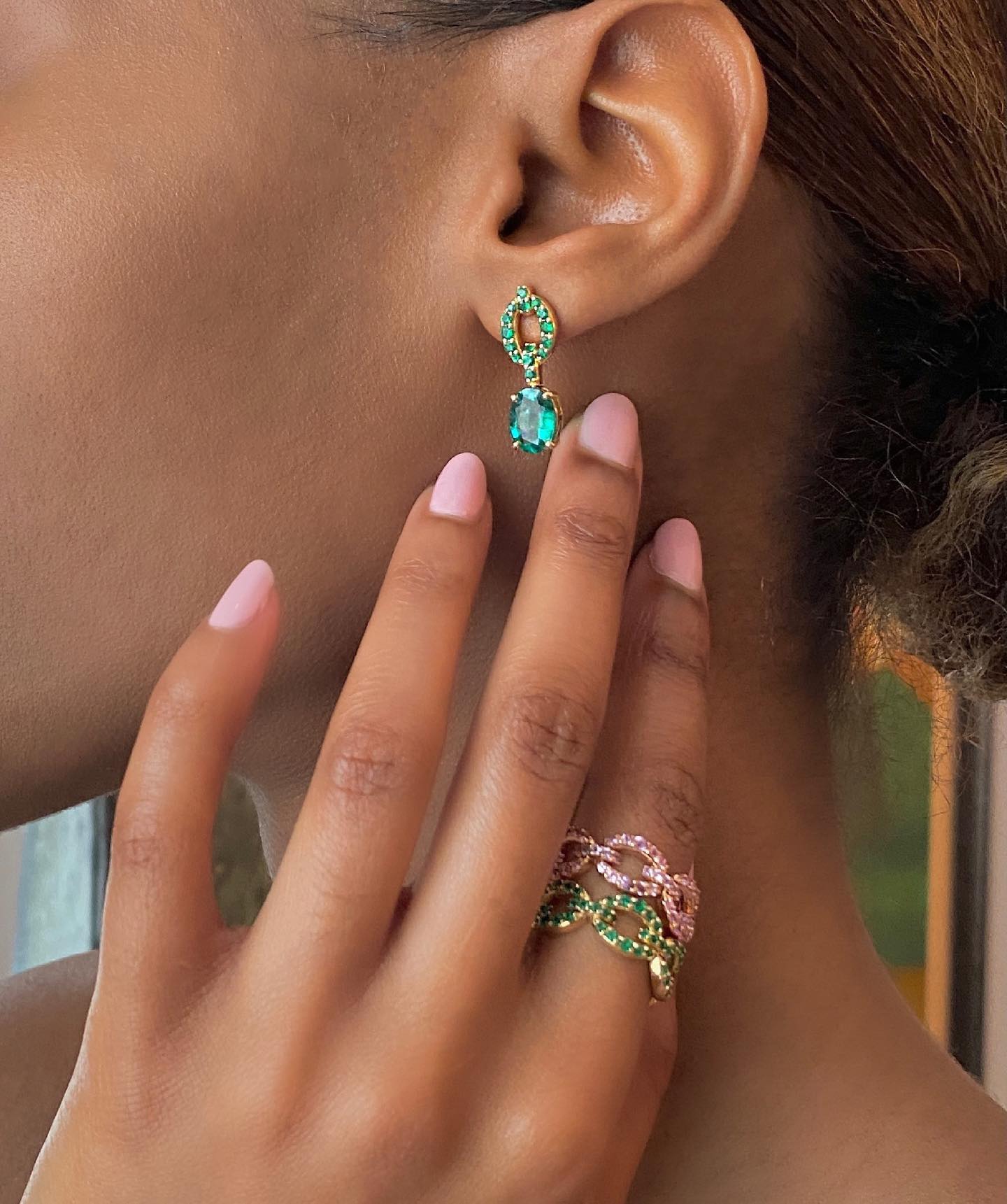Catena Petite Pavé Emerald Ring