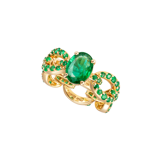 Catena Petite Oval Emerald and Pavé Ring