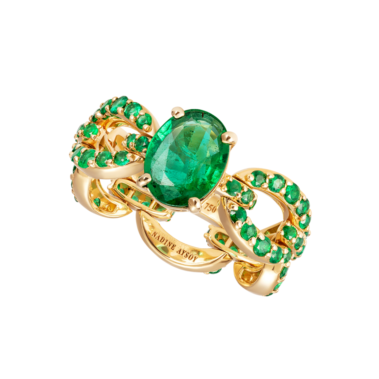 Catena Petite Oval Emerald and Pavé Ring