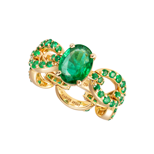 Catena Petite Oval Emerald and Pavé Ring