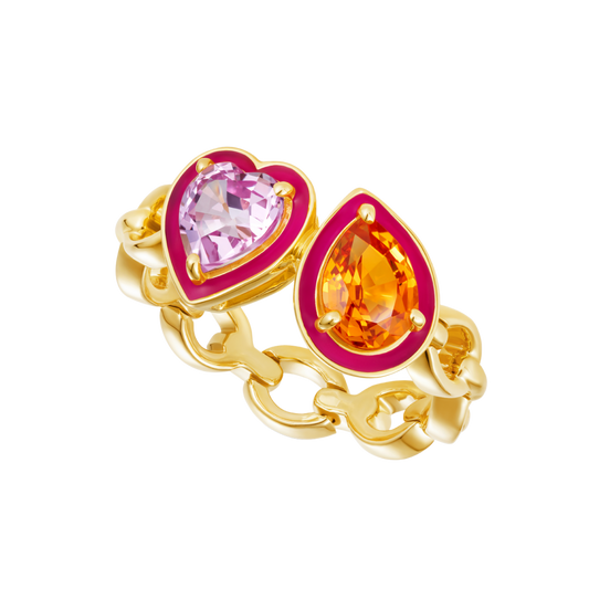 Catena Enamel Double Pink Sapphire and Orange Sapphire Ring
