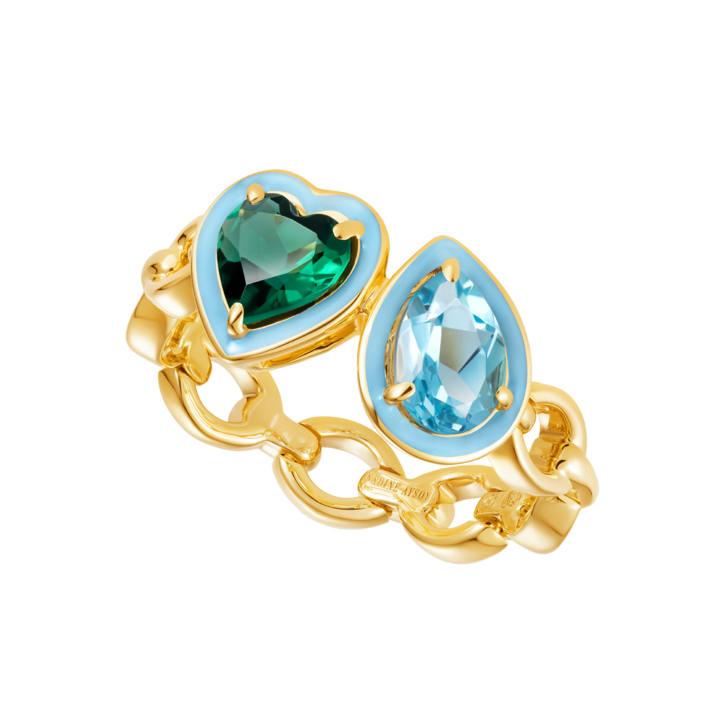 Catena Enamel Double Emerald and Blue Topaz Ring
