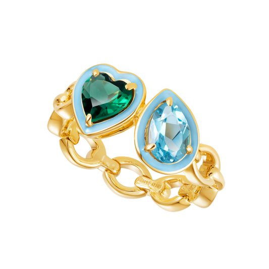 Catena Enamel Double Emerald and Blue Topaz Ring