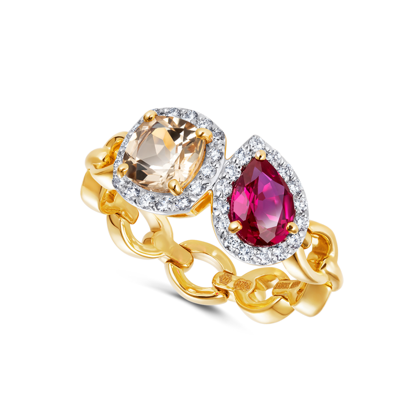 Catena Double Pale Yellow Sapphire and Rubellite Ring
