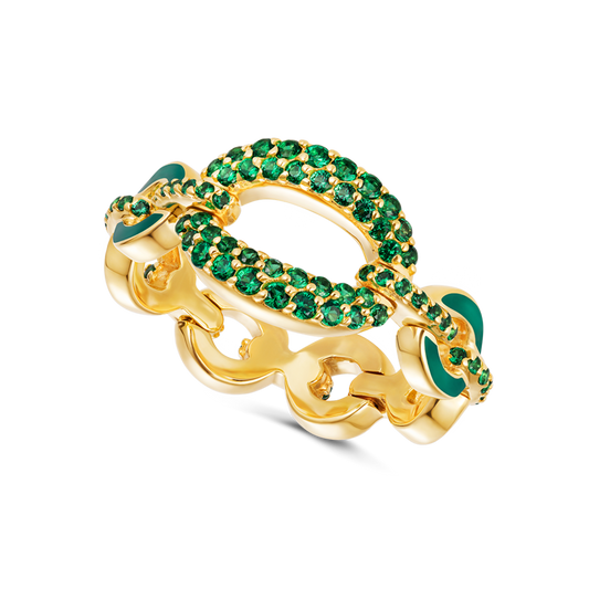 Catena Large Link Emerald and Enamel Ring