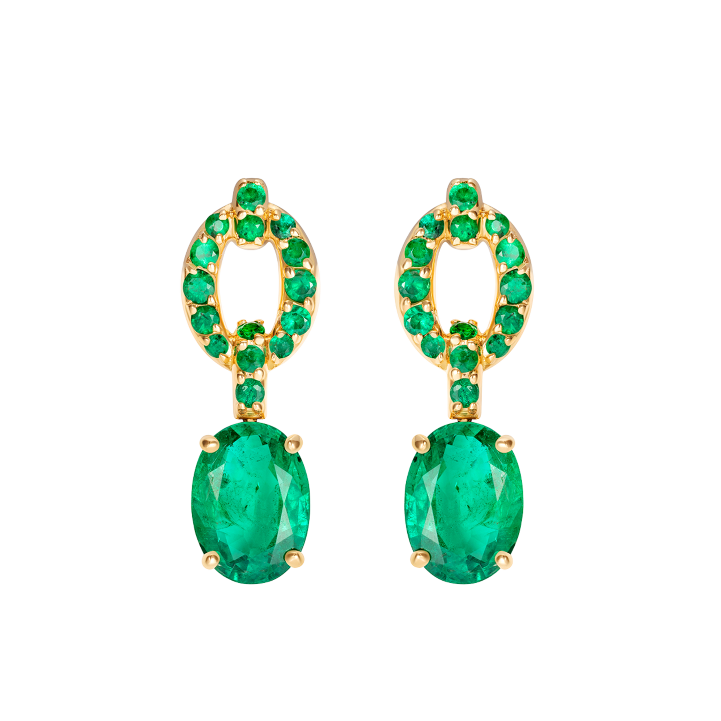 Catena Drop Oval Emerald and Pavé Earrings