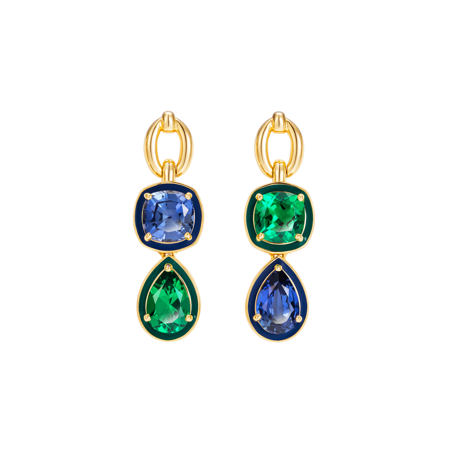 Catena Double Stone and Enamel Earrings