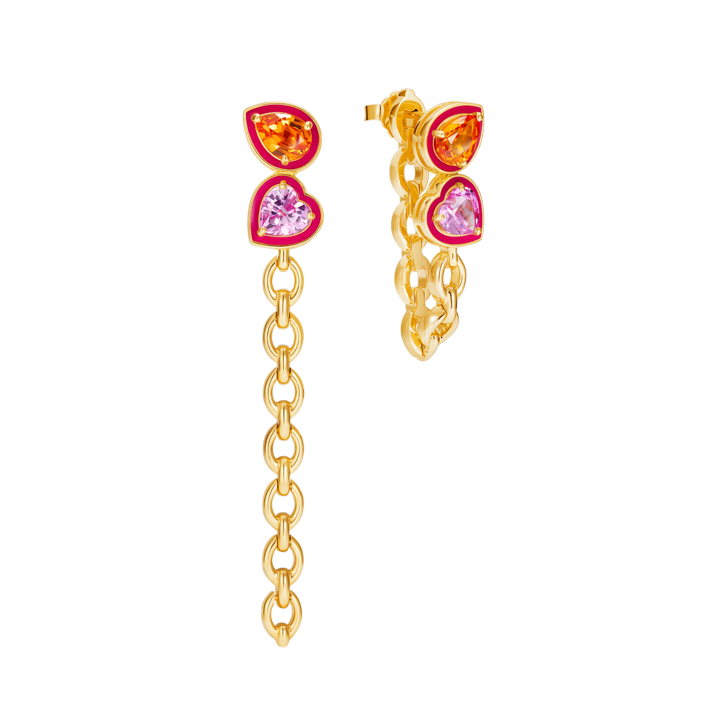 Catena Double Stone Long Enamel Earrings