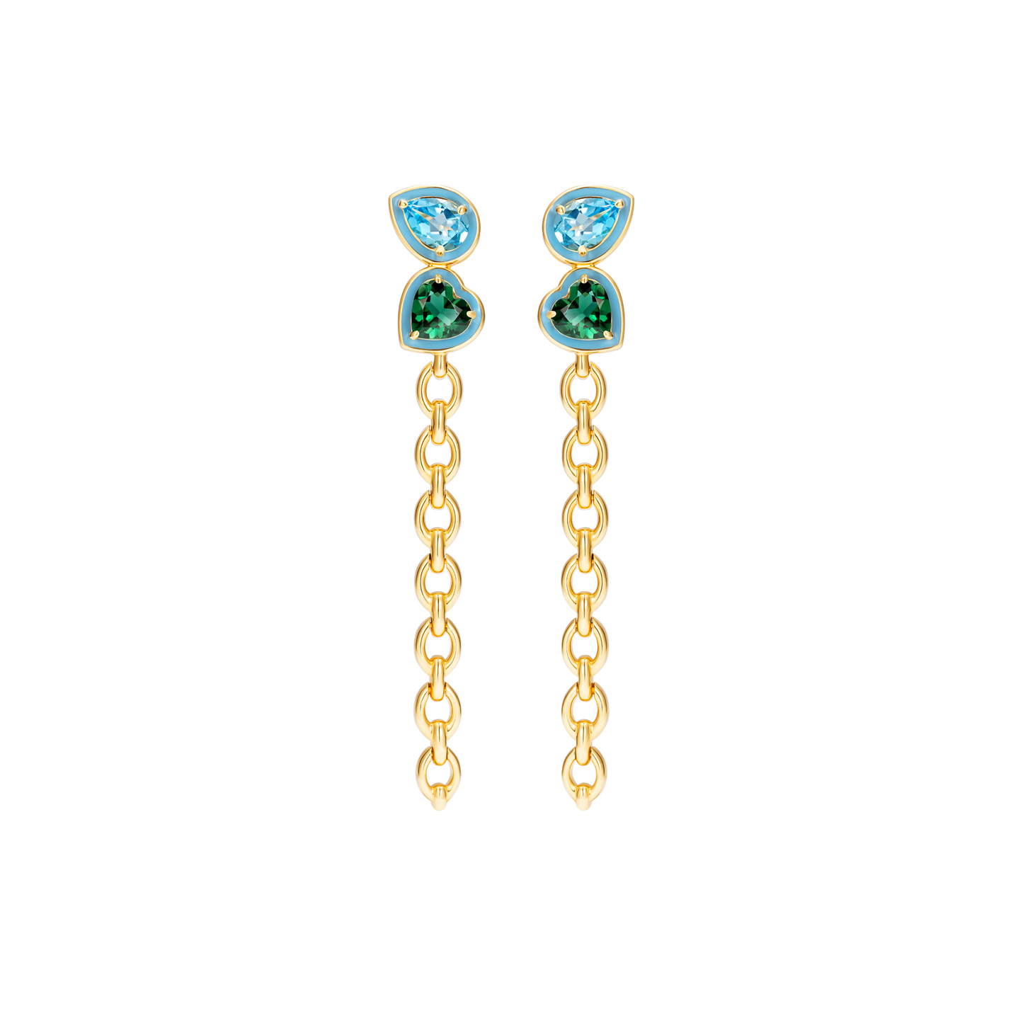 Catena Double Stone Long Enamel Earrings