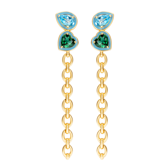 Catena Double Stone Long Enamel Earrings