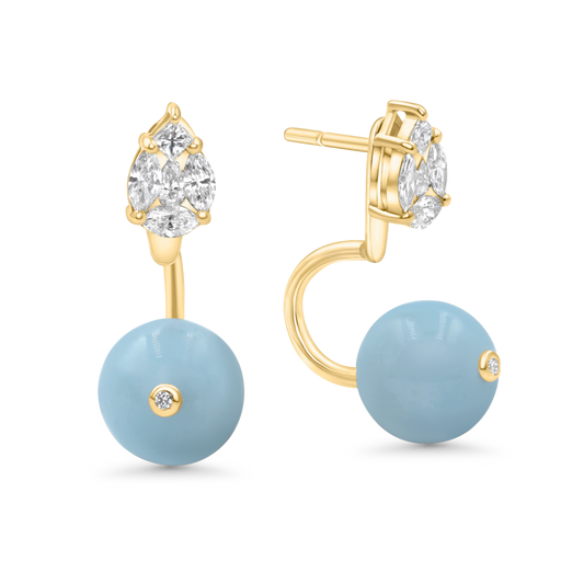 Eclipse Aquamarine Ear Jacket Stud Earrings