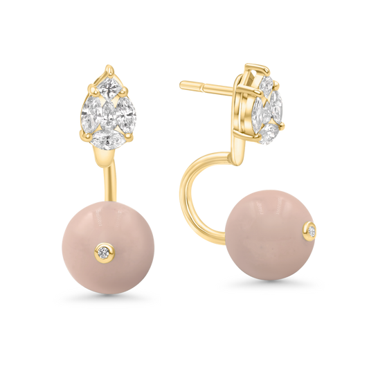 Eclipse Rose Quartz & Diamond Ear Jacket Stud Earrings