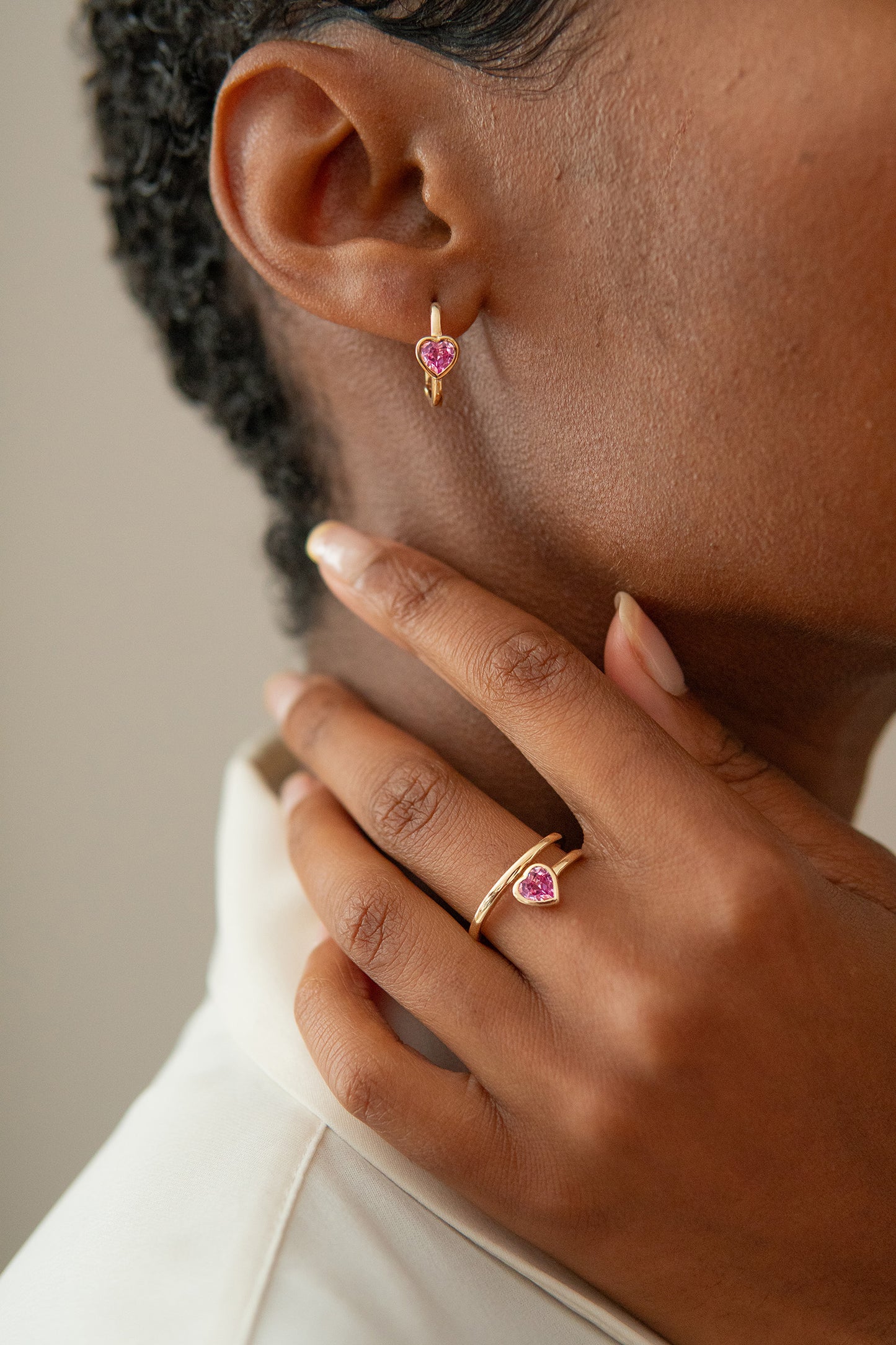 Le Cercle Pink Sapphire Heart Huggies