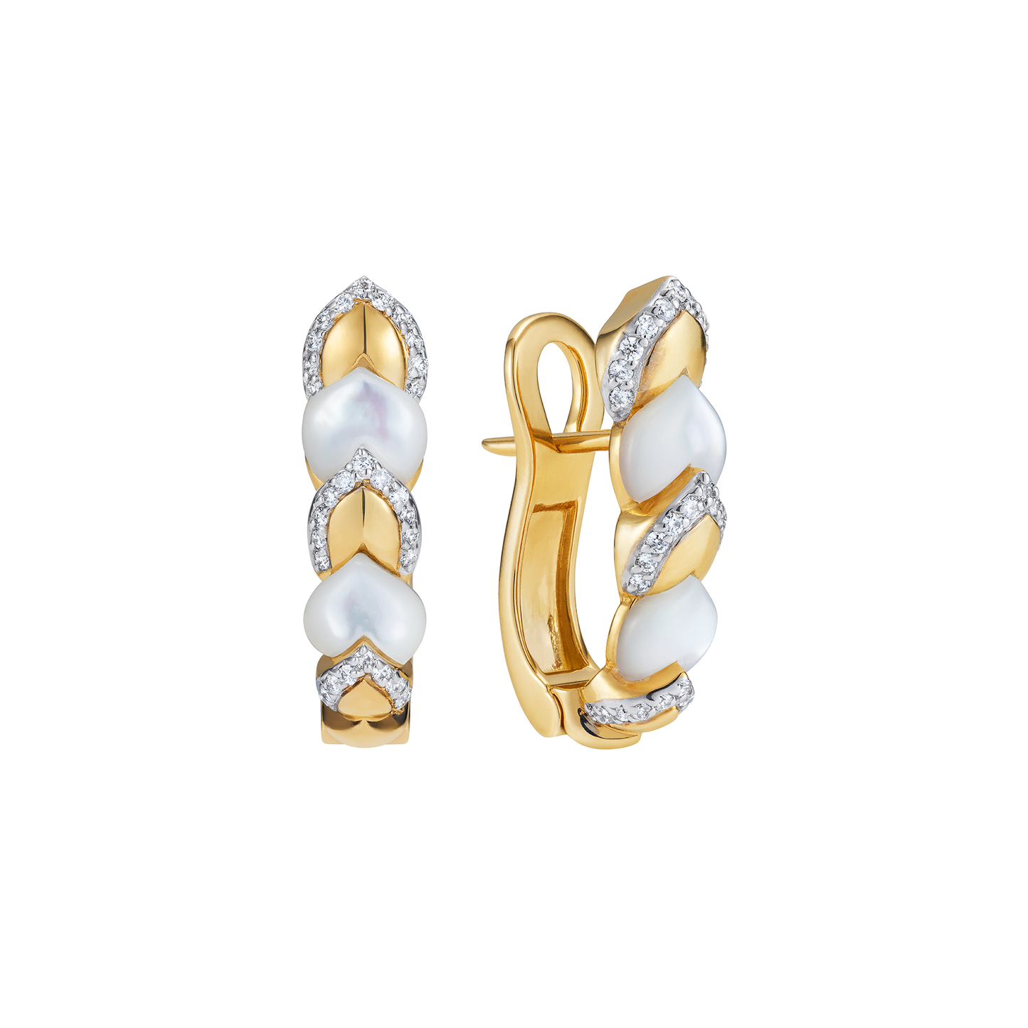 Cobra Mother of Pearl & Diamond U-Shaped Earrings