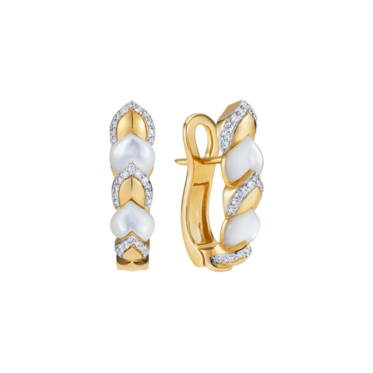 Cobra Mother of Pearl & Diamond U-Shaped Earrings