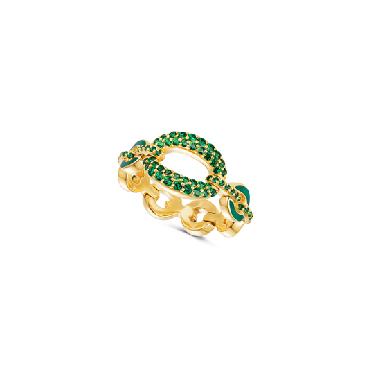 Catena Large Link Emerald and Enamel Ring