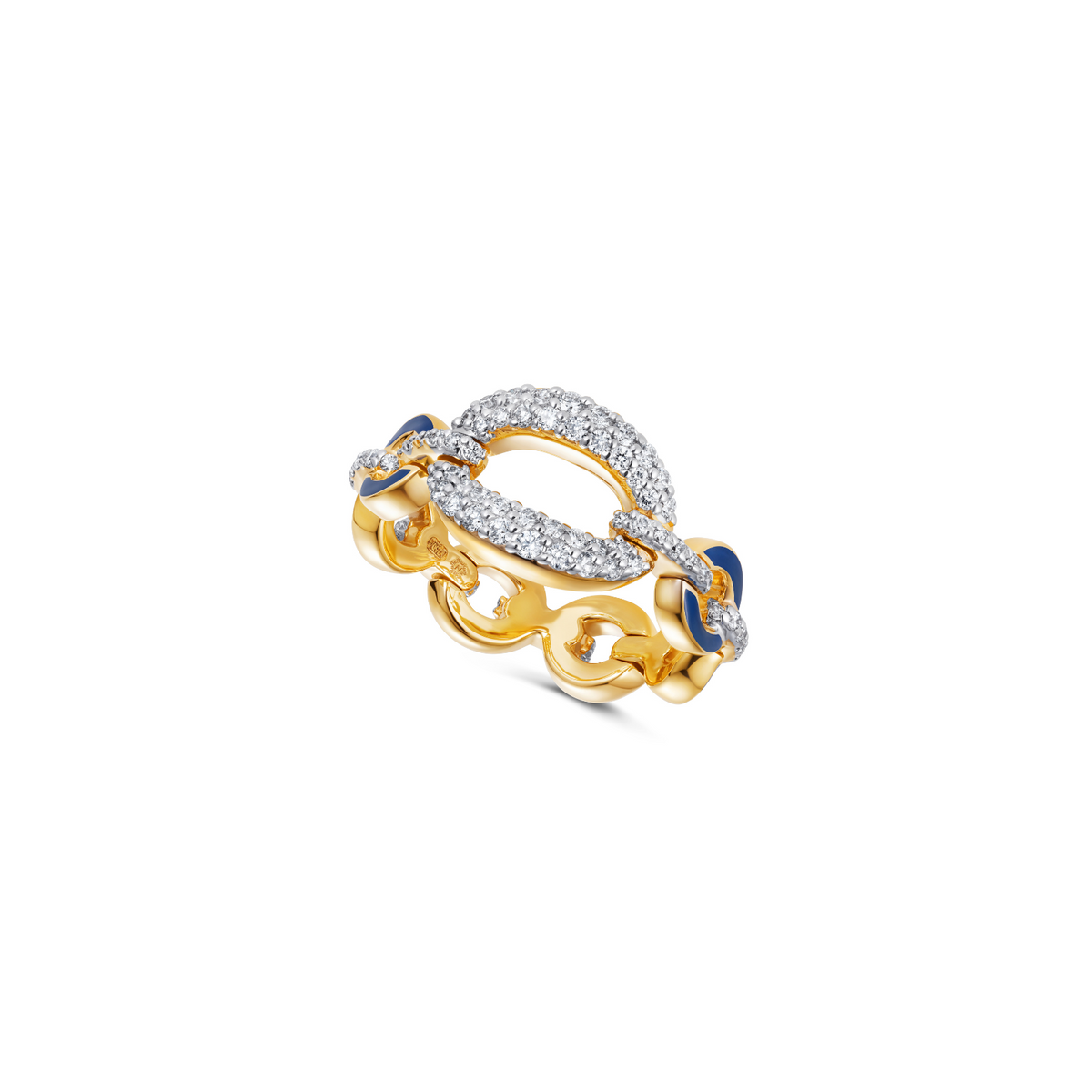 Catena Large Link Diamond and Enamel Ring