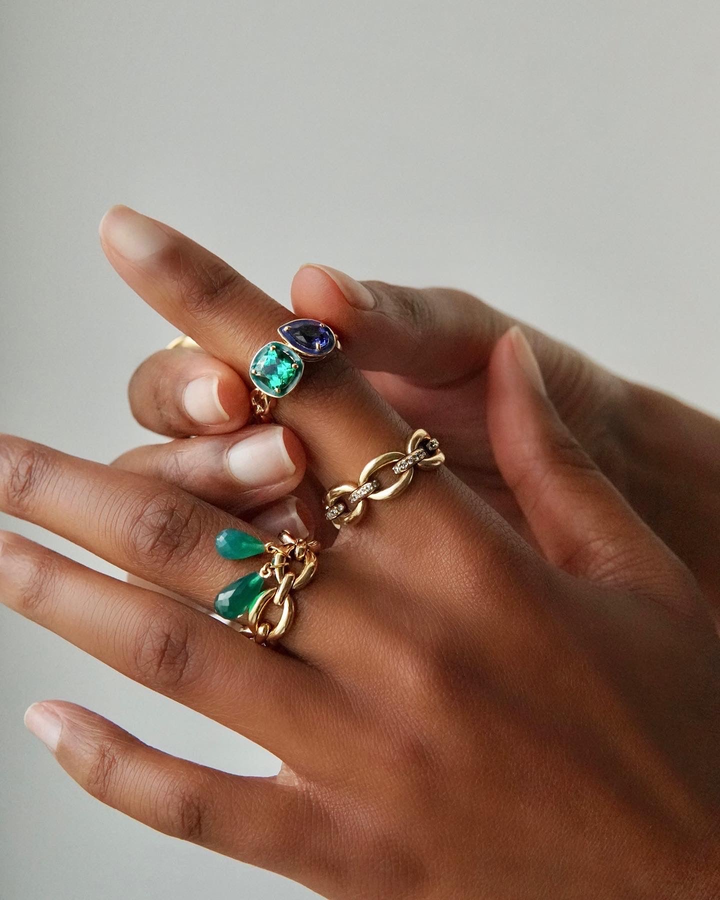 Catena Enamel Double Emerald and Blue Sapphire Ring