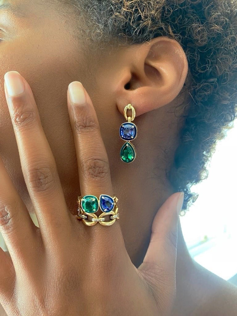 Catena Double Stone and Enamel Earrings