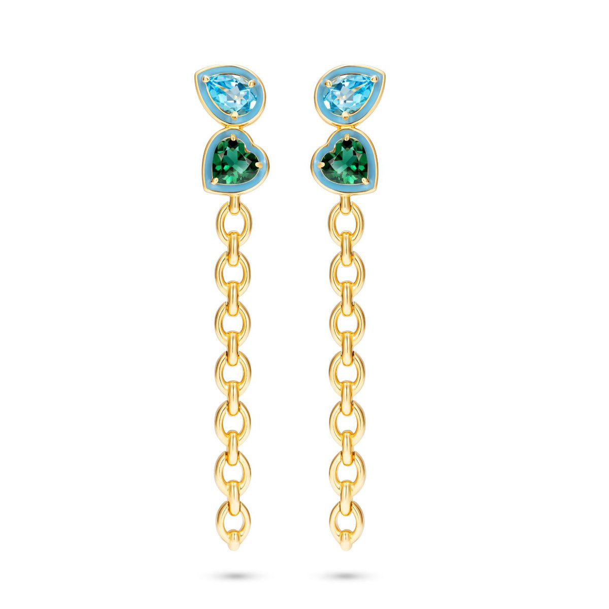 Catena Double Stone Long Enamel Earrings