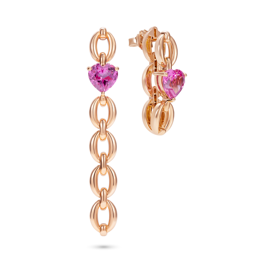 Catena Long Heart Pink Topaz Earrings