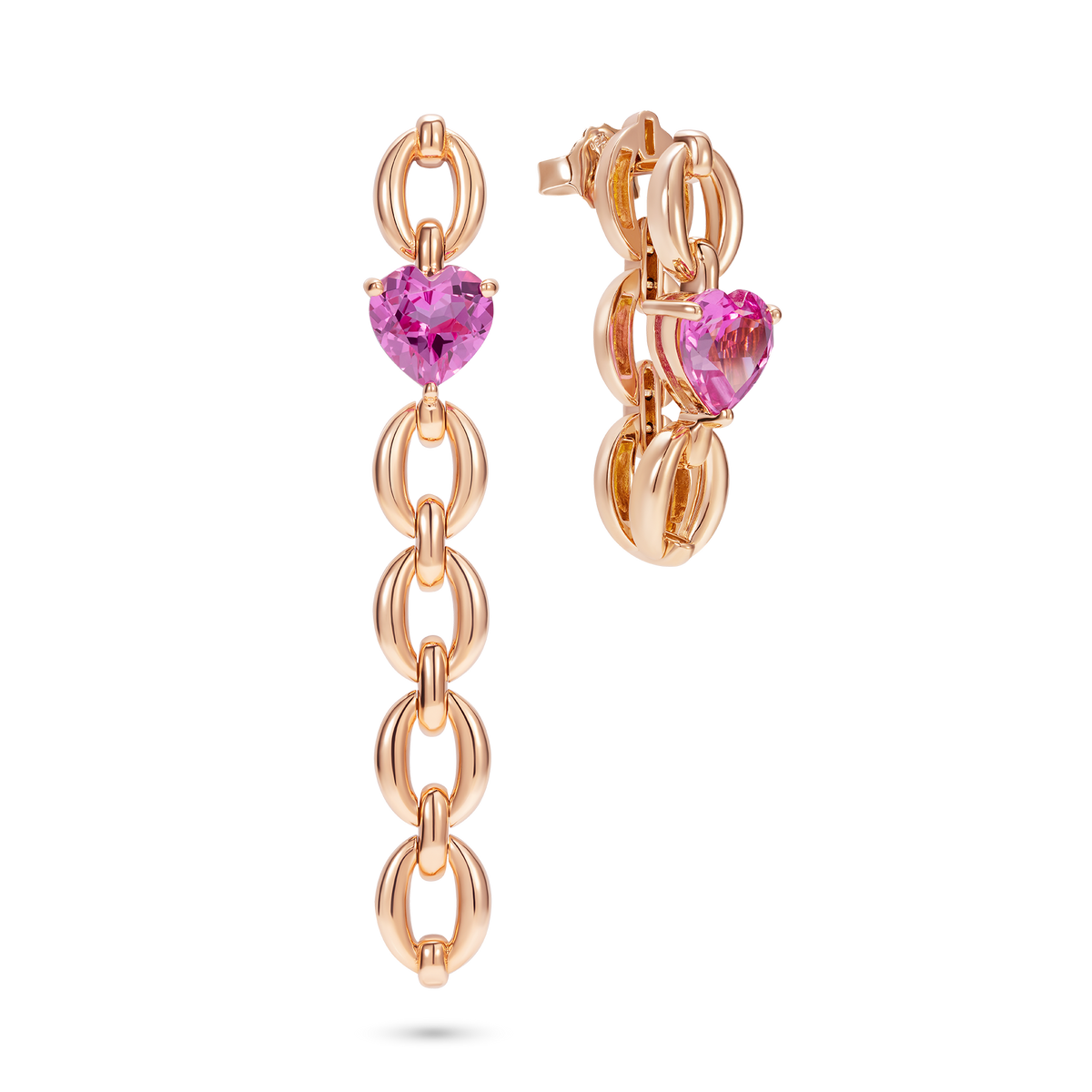 Catena Long Heart Pink Topaz Earrings