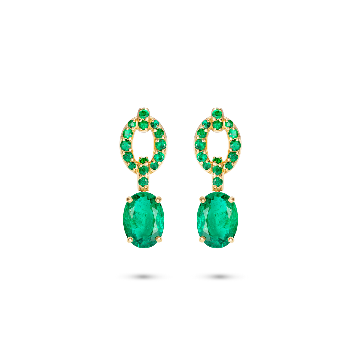 Catena Drop Oval Emerald and Pavé Earrings