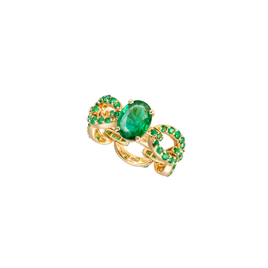 Catena Petite Oval Emerald and Pave’ Ring