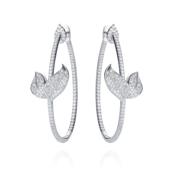 Petites Feuilles Hoops in white gold