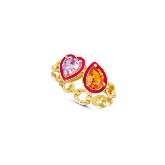 Catena Enamel Double Pink Sapphire and Orange Sapphire Ring