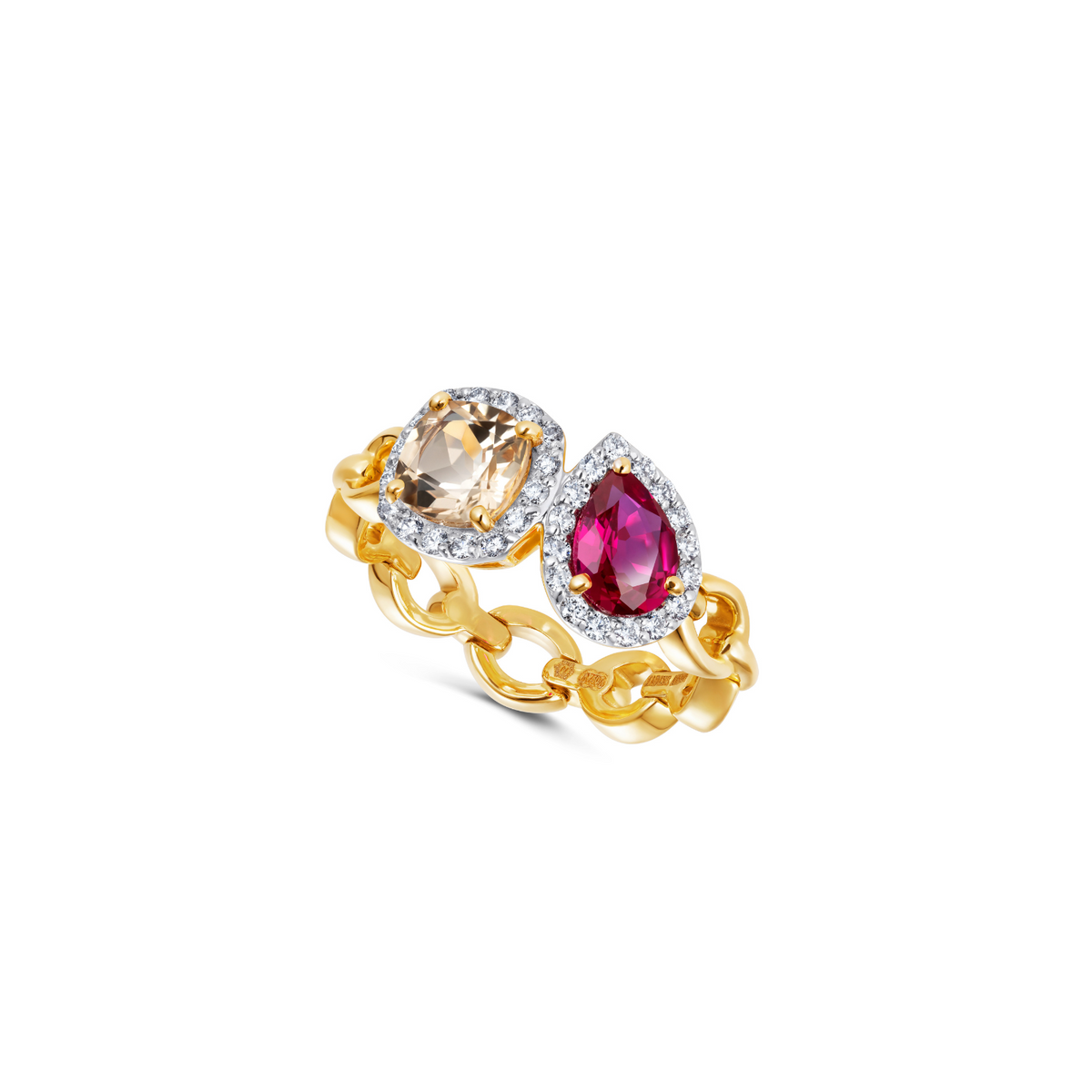 Catena Double Pale Yellow Sapphire and Rubellite Ring