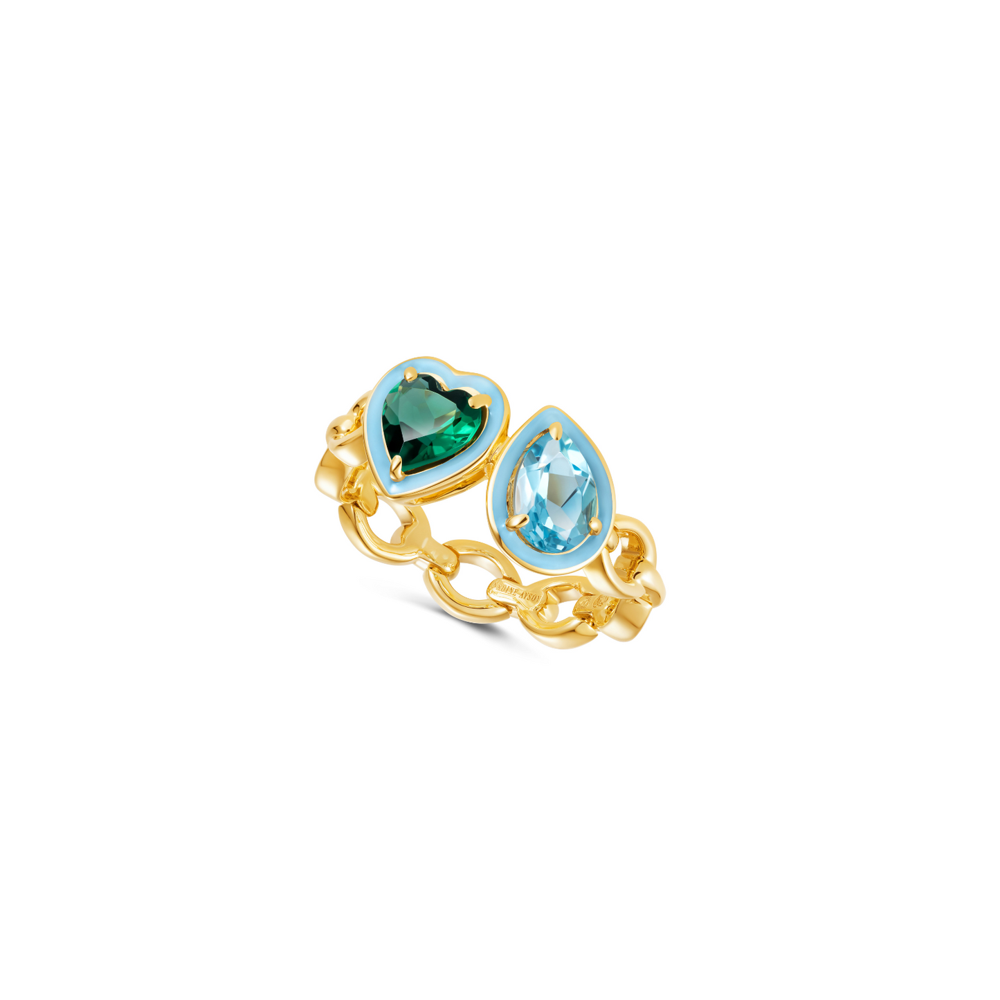 Catena Enamel Double Emerald and Blue Topaz Ring