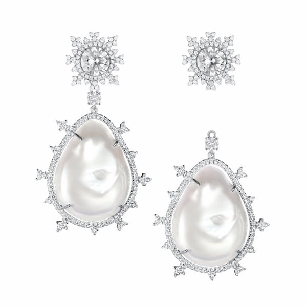 Tsarina Diamond Baroque Pearl Earrings