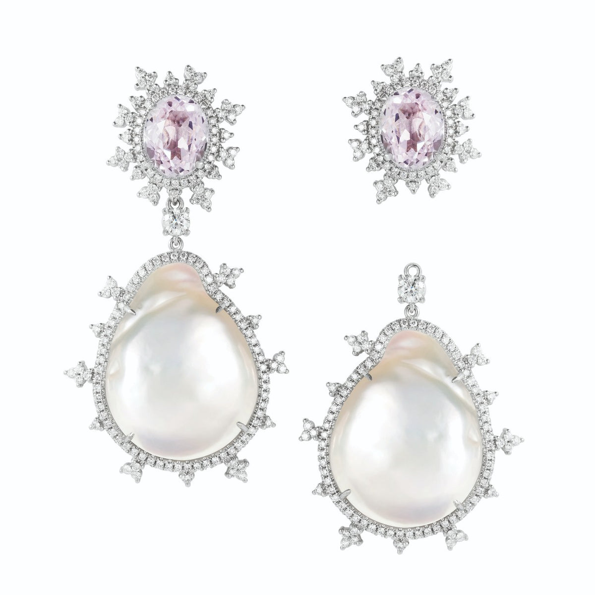 Tsarina Kunzite &amp; Baroque Pearl Earrings