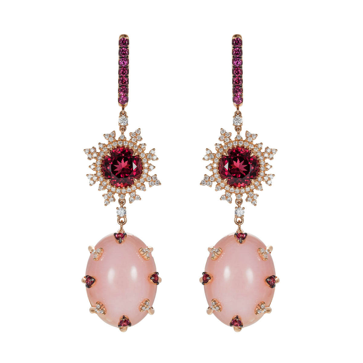 Tsarina Berry Flake and Pink Chalcedony Earrings