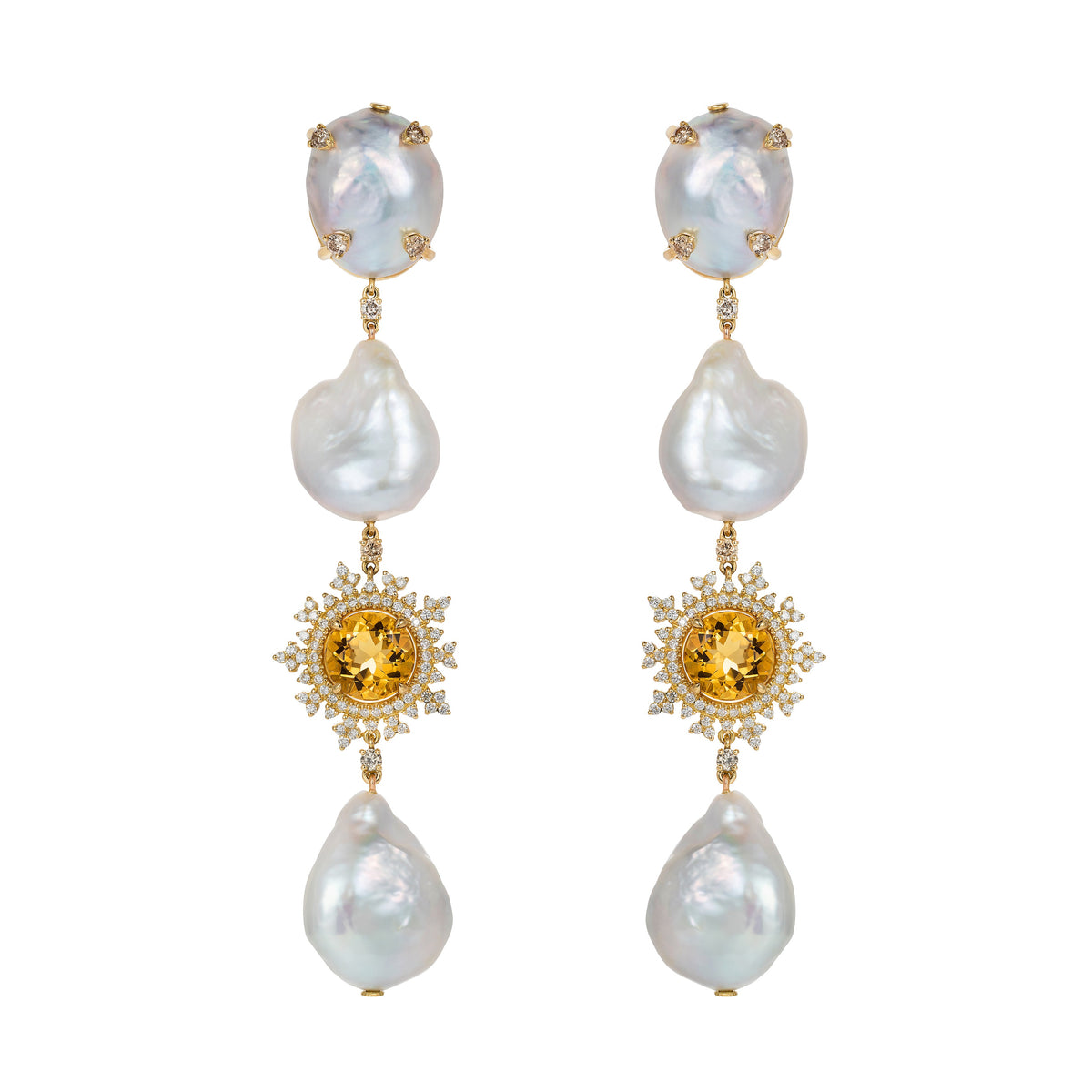 Tsarina Sun Flake &amp; Baroque Pearl Earrings